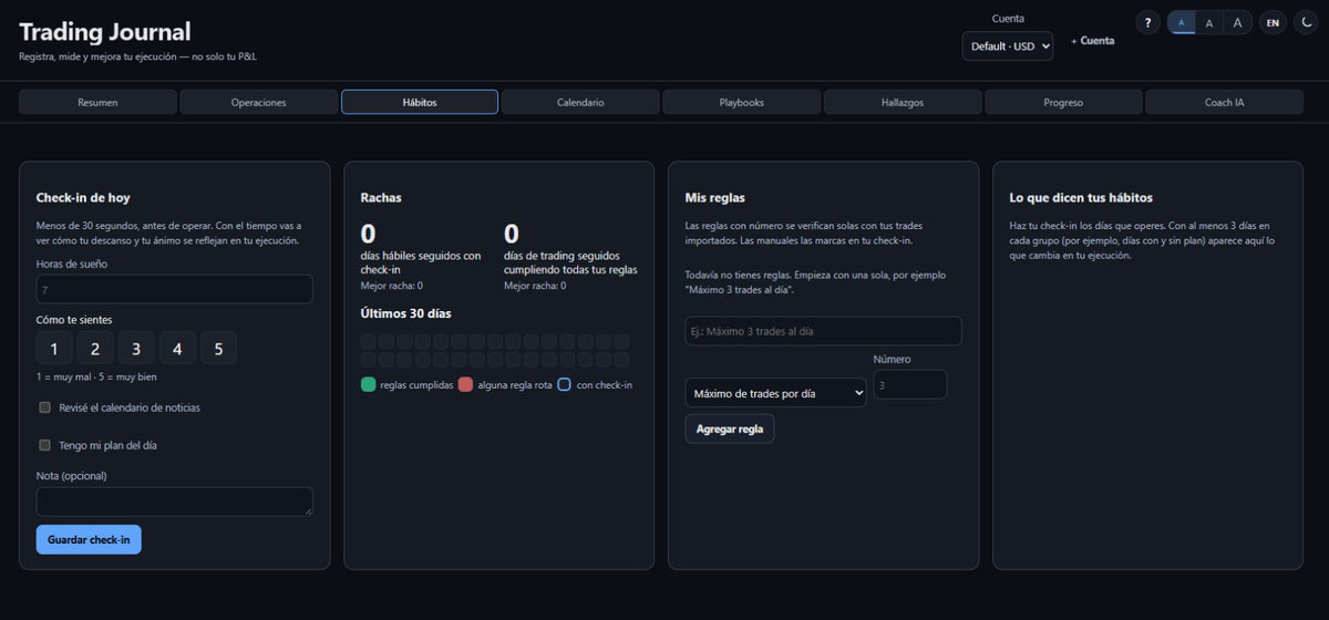 EdgeForge Journal — Diario de Trading, Hábitos y Coach IA | Importa MT4/MT5 | Licencia Vitalicia